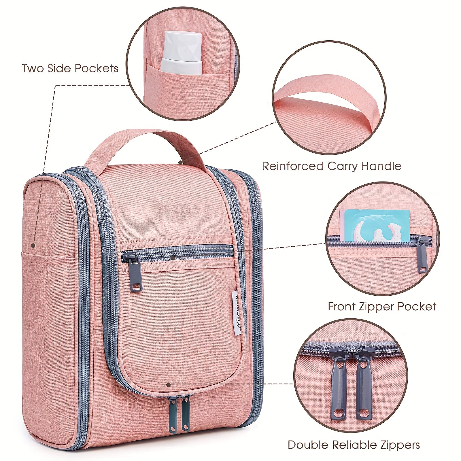Bolsa de higiene pessoal para viagem suspensa para mulheres - Organizador de cosméticos pequeno com gancho, vários bolsos, separação úmido/seco, fecho de correr suave, tecido durável, leve e elegante, essencial para a noite, melhor presente para adolescentes e viajantes frequentes, bolsa de higiene pessoal para viagem, design elegante, construção sólida, essenciais para férias, design compacto, tecido de alta qualidade, viajantes frequentes