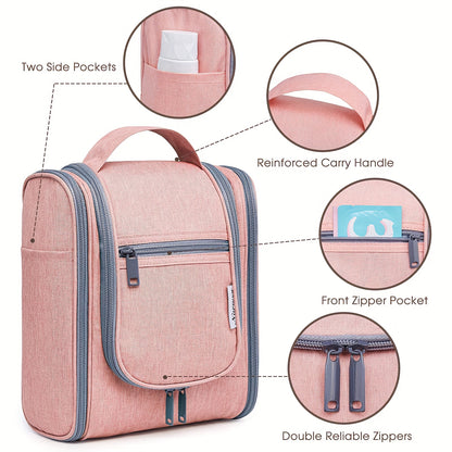 Bolsa de higiene pessoal para viagem suspensa para mulheres - Organizador de cosméticos pequeno com gancho, vários bolsos, separação úmido/seco, fecho de correr suave, tecido durável, leve e elegante, essencial para a noite, melhor presente para adolescentes e viajantes frequentes, bolsa de higiene pessoal para viagem, design elegante, construção sólida, essenciais para férias, design compacto, tecido de alta qualidade, viajantes frequentes