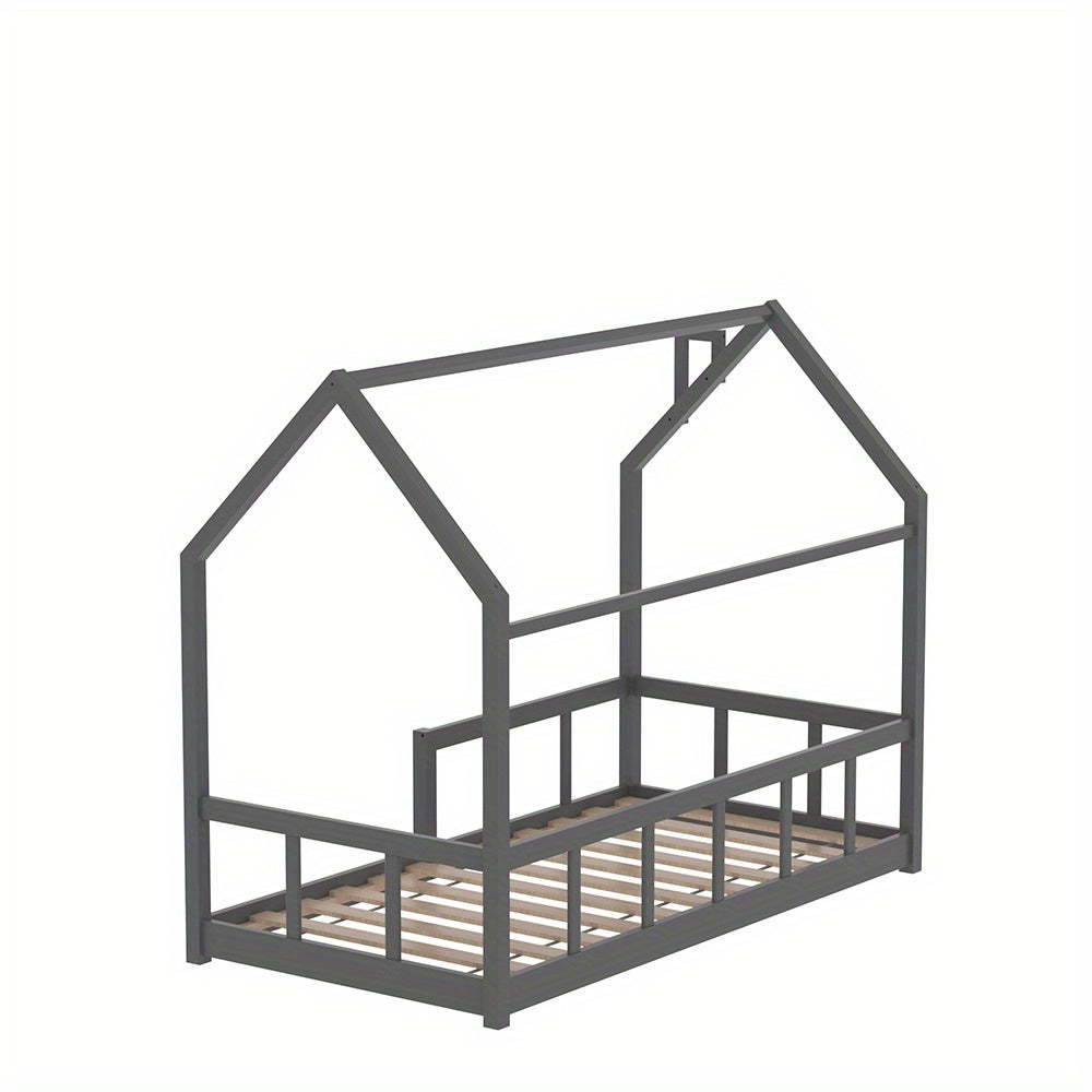 Cama de Pinho Sólido - Design de Chaminé, com Railing de Segurança, Base de Tábua Resistente, Estrutura de Cama de Cor Céu (167×87×135cm) para Entrega Rápida Local