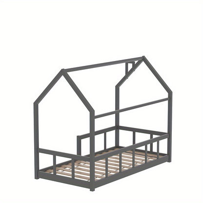 Cama de Pinho Sólido - Design de Chaminé, com Railing de Segurança, Base de Tábua Resistente, Estrutura de Cama de Cor Céu (167×87×135cm) para Entrega Rápida Local